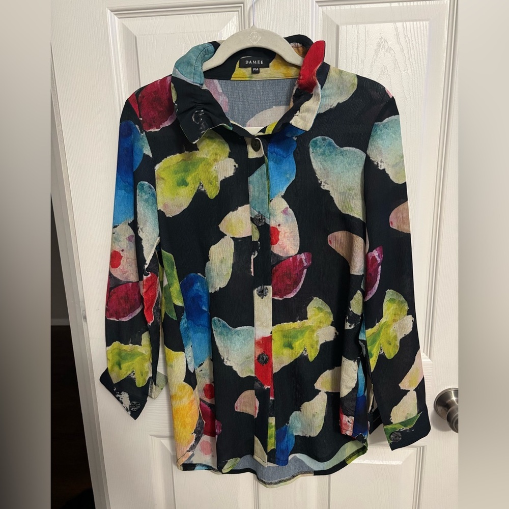 Damee | Art to Wear Tunic Watercolor Blouse Sz PM